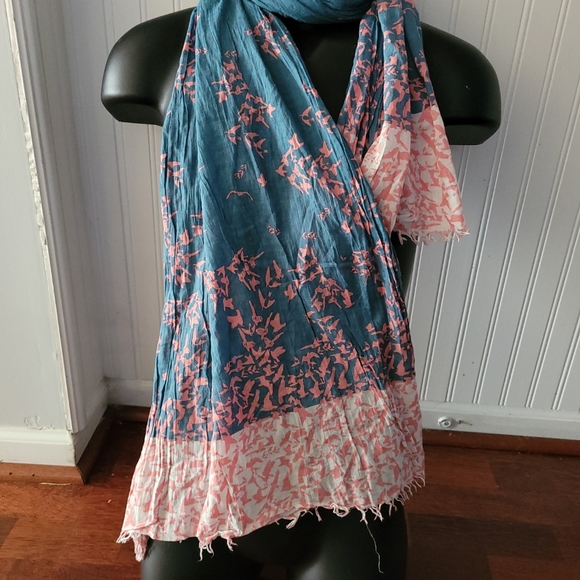 EDC by ESPRIT Scarf Wrap with Birds blue and Pink Super Long - Picture 8 of 11